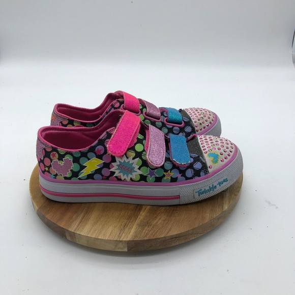 Skechers Twinkle Toes Shuffles Light Up Shoes Girls 3 Black Pink Polka Dot - Picture 1 of 11